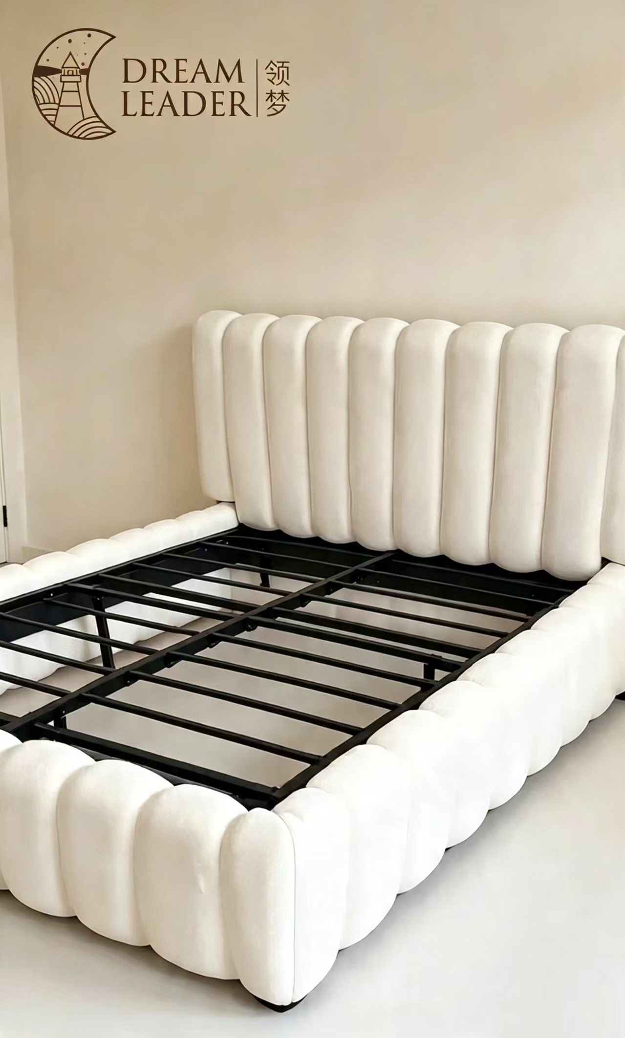 Knock‑down bed set with pure foam headboard and KD metal bed frame